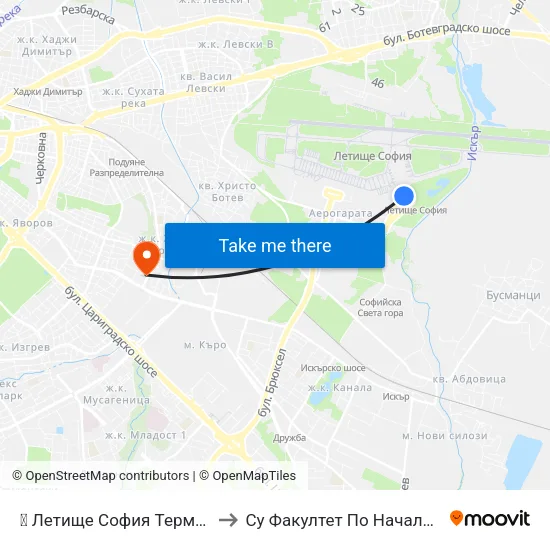 ✈️ Летище София Терминал 2 / Sofia Airport Terminal 2 to Су Факултет По Начална И Предучилищна Педагогика map