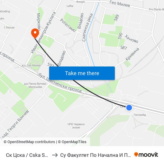 Ск Цска / Cska Sports Club (1152) to Су Факултет По Начална И Предучилищна Педагогика map