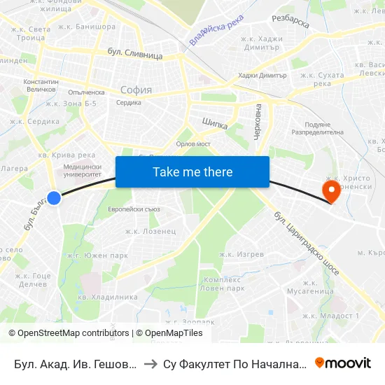Ⓜ️ Бул. Акад. Ив. Гешов / Ivan Geshov Blvd. (2805) to Су Факултет По Начална И Предучилищна Педагогика map