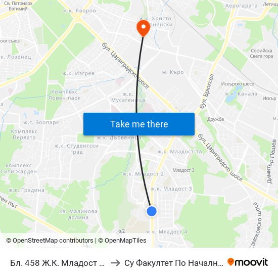 Бл. 458 Ж.К. Младост 2 / Bl. 458, Mladost 2 Qr. (2754) to Су Факултет По Начална И Предучилищна Педагогика map