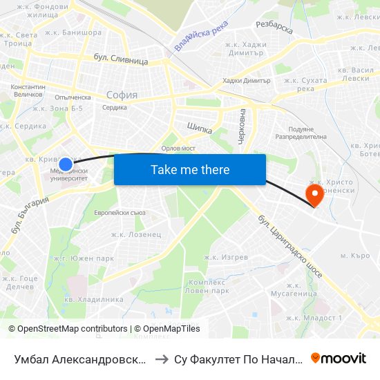 Умбал Александровска / Aleksandrovska Hospital (1034) to Су Факултет По Начална И Предучилищна Педагогика map