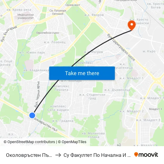Околовръстен Път / Ring Road (1171) to Су Факултет По Начална И Предучилищна Педагогика map