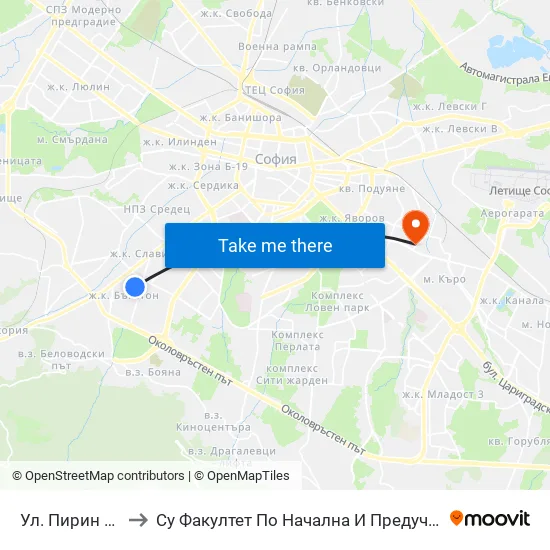 Ул. Пирин / Pirin St. to Су Факултет По Начална И Предучилищна Педагогика map