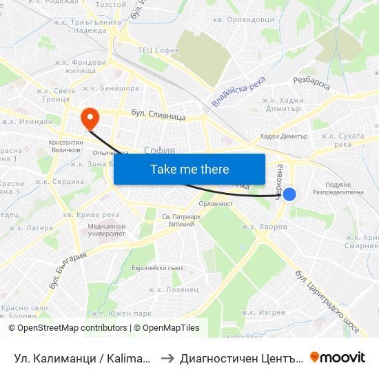 Ул. Калиманци / Kalimantsi St. (1972) to Диагностичен Център Пансанус map