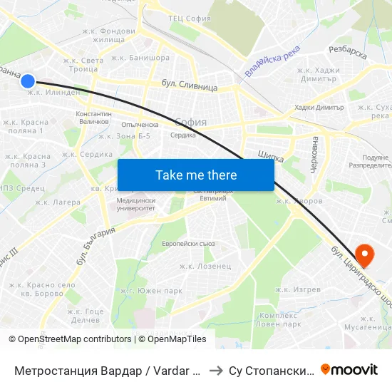 Метростанция Вардар / Vardar Metro Station (2572) to Су Стопански Факултет map