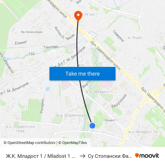 Ж.К. Младост 1 / Mladost 1 Qr. (0661) to Су Стопански Факултет map