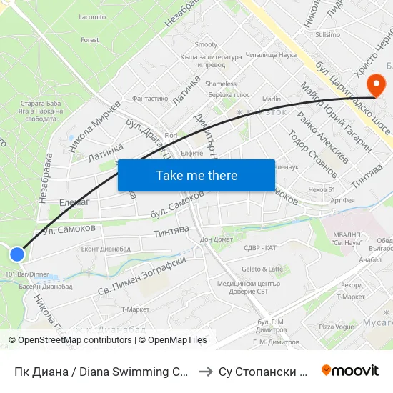 Пк Диана / Diana Swimming Complex (1342) to Су Стопански Факултет map