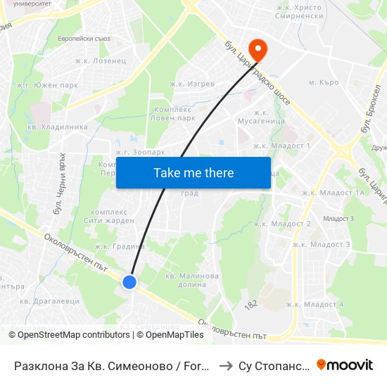 Разклона За Кв. Симеоново / Fork Road To Simeonovo Qr. (1458) to Су Стопански Факултет map