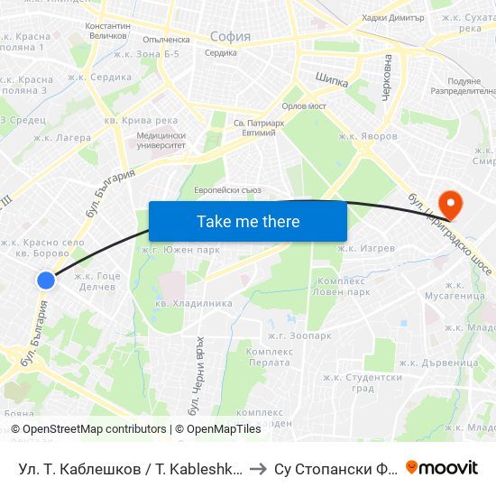 Ул. Т. Каблешков / T. Kableshkov St. (2206) to Су Стопански Факултет map