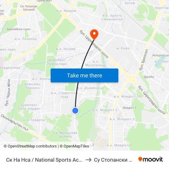 Ск На Нса / National Sports Academy (1608) to Су Стопански Факултет map
