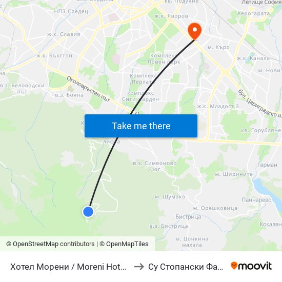 Хотел Морени / Moreni Hotel (2704) to Су Стопански Факултет map