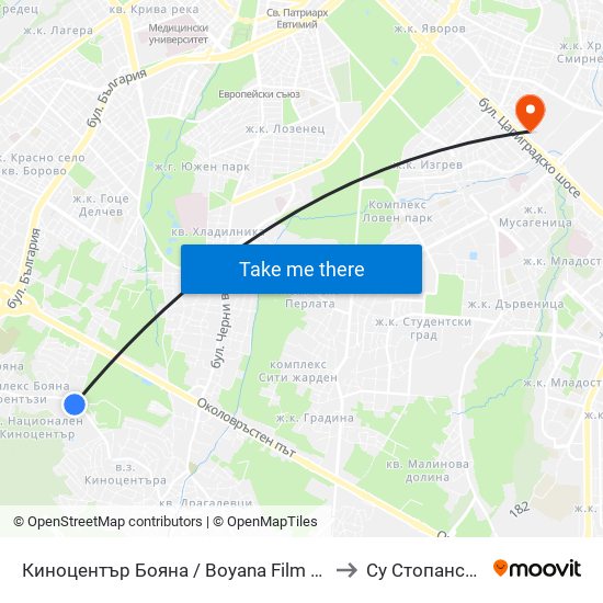 Киноцентър Бояна / Boyana Film Studios (Kinotsentar) (0931) to Су Стопански Факултет map