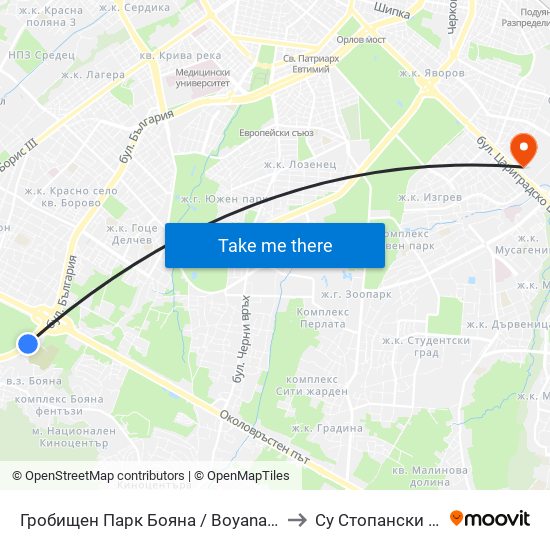 Гробищен Парк Бояна / Boyana Cemetery (0263) to Су Стопански Факултет map