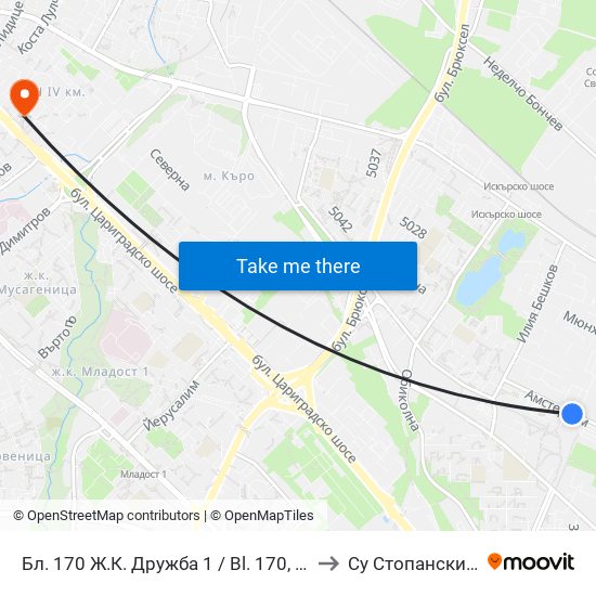 Бл. 170 Ж.К. Дружба 1 / Bl. 170, Druzhba 1 Qr. (0146) to Су Стопански Факултет map