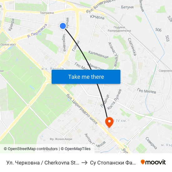 Ул. Черковна / Cherkovna St. (2259) to Су Стопански Факултет map