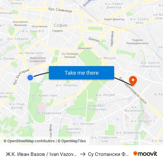 Ж.К. Иван Вазов / Ivan Vazov Qr. (0625) to Су Стопански Факултет map