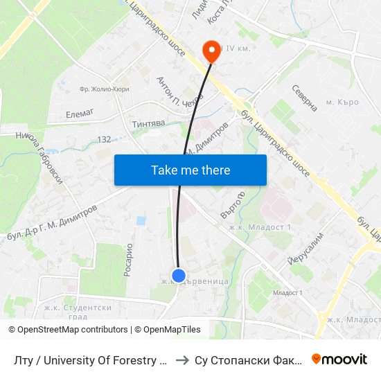 Лту / University Of Forestry (0614) to Су Стопански Факултет map