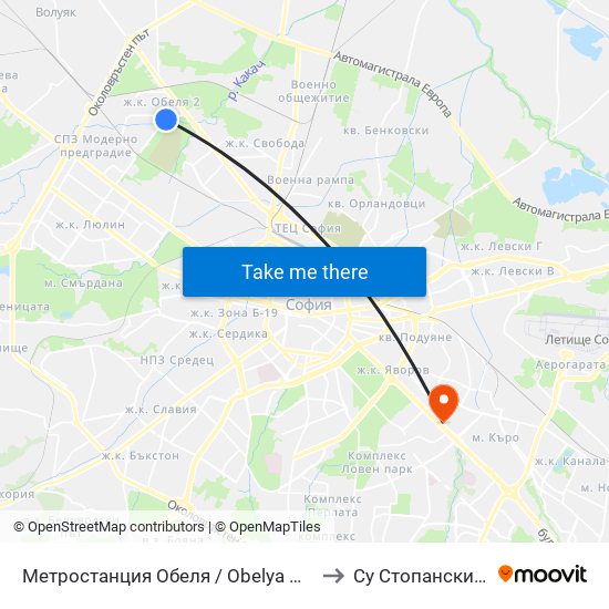 Метростанция Обеля / Obelya Metro Station (0059) to Су Стопански Факултет map