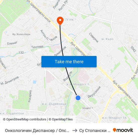 Онкологичен Диспансер / Oncology Clinic (0022) to Су Стопански Факултет map