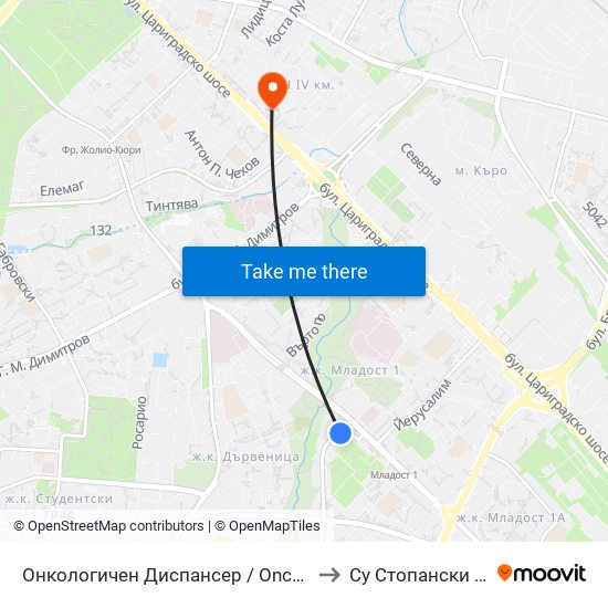 Онкологичен Диспансер / Oncology Clinic (0023) to Су Стопански Факултет map