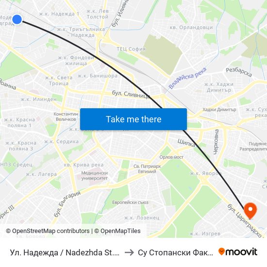 Ул. Надежда / Nadezhda St. (2051) to Су Стопански Факултет map