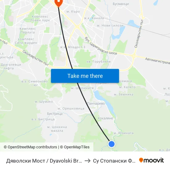 Дяволски Мост / Dyavolski Bridge (0556) to Су Стопански Факултет map