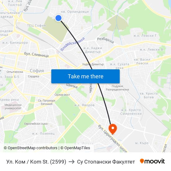 Ул. Ком / Kom St. (2599) to Су Стопански Факултет map