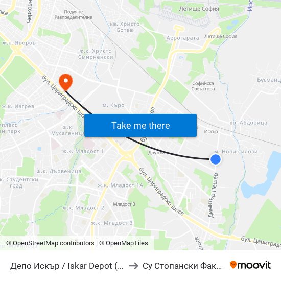 Депо Искър / Iskar Depot (0519) to Су Стопански Факултет map