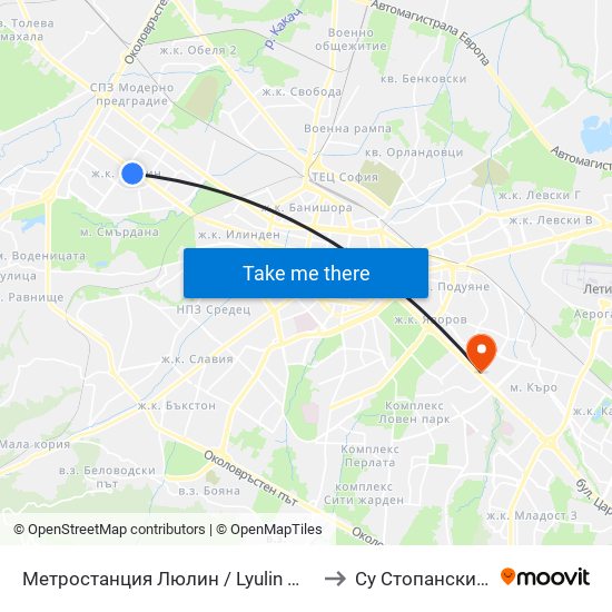 Метростанция Люлин / Lyulin Metro Station (1056) to Су Стопански Факултет map