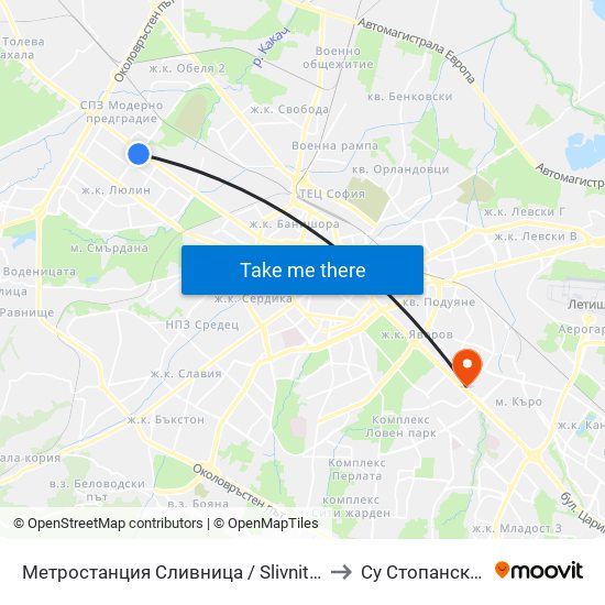 Метростанция Сливница / Slivnitsa Metro Station (1061) to Су Стопански Факултет map