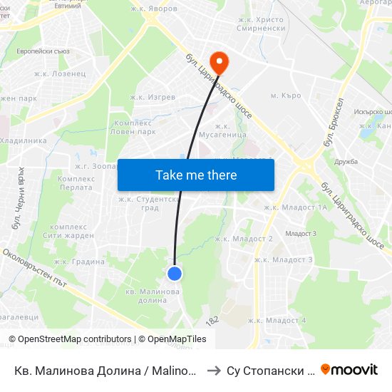 Кв. Малинова Долина / Malinova Dolina Qr. (0423) to Су Стопански Факултет map