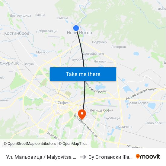 Ул. Мальовица / Malyovitsa St. (2539) to Су Стопански Факултет map