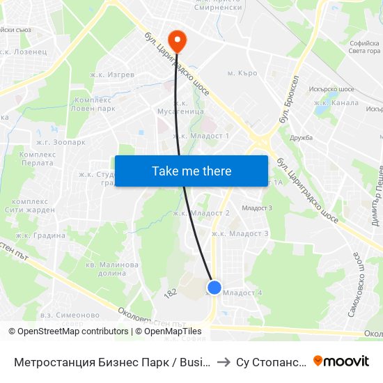 Метростанция Бизнес Парк / Business Park Metro Station (2373) to Су Стопански Факултет map
