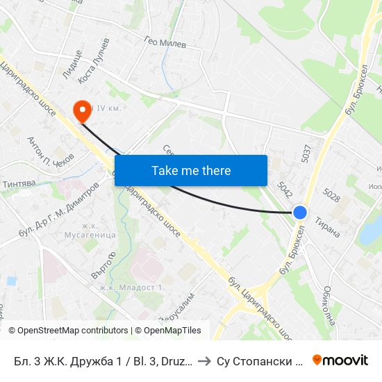 Бл. 3 Ж.К. Дружба 1 / Bl. 3, Druzhba 1 Qr.  (0184) to Су Стопански Факултет map
