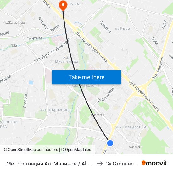 Метростанция Ал. Малинов / Al. Malinov Metro Station (2742) to Су Стопански Факултет map