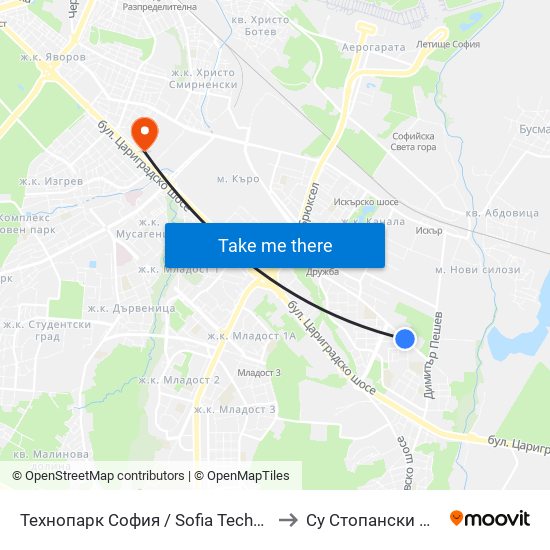 Технопарк София / Sofia Technopark (0189) to Су Стопански Факултет map