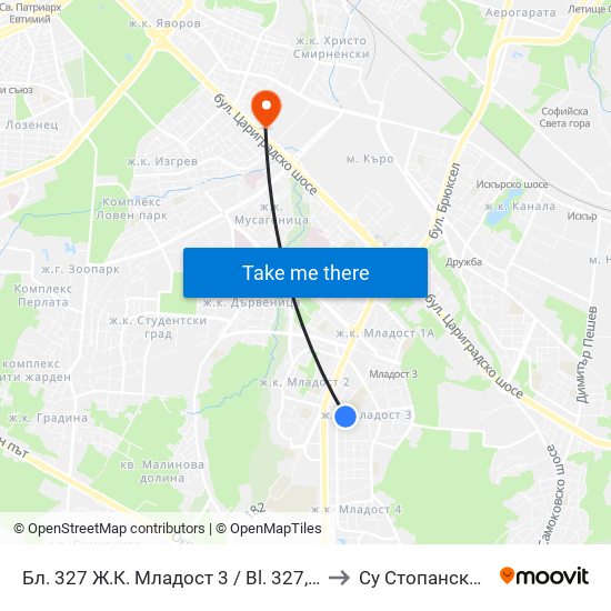 Бл. 327 Ж.К. Младост 3 / Bl. 327, Mladost 3 Qr. (0194) to Су Стопански Факултет map
