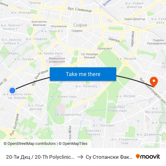 20-Ти Дкц / 20-Th Polyclinic (0016) to Су Стопански Факултет map