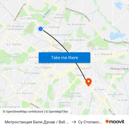 Метростанция Бели Дунав / Beli Dunav Metro Station (6708) to Су Стопански Факултет map