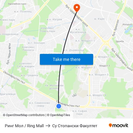 Ринг Мол / Ring Mall to Су Стопански Факултет map