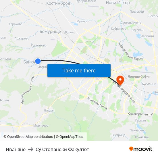 Иваняне to Су Стопански Факултет map