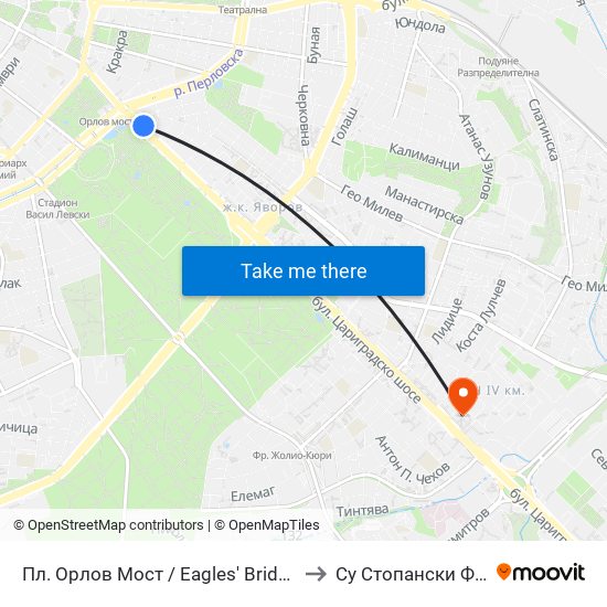 Пл. Орлов Мост / Eagles' Bridge Sq. (1288) to Су Стопански Факултет map