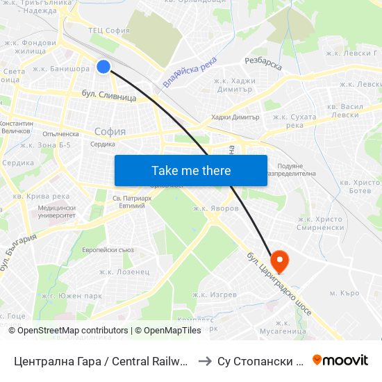 Централна Гара / Central Railway Station (1333) to Су Стопански Факултет map