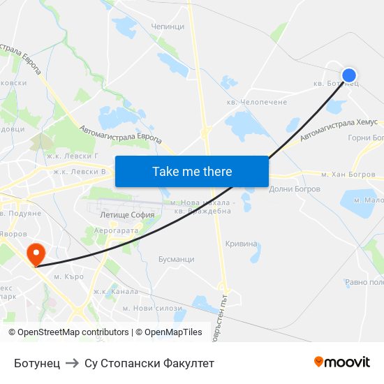 Ботунец to Су Стопански Факултет map