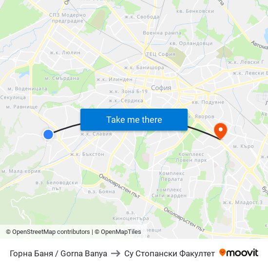 Горна Баня / Gorna Banya to Су Стопански Факултет map
