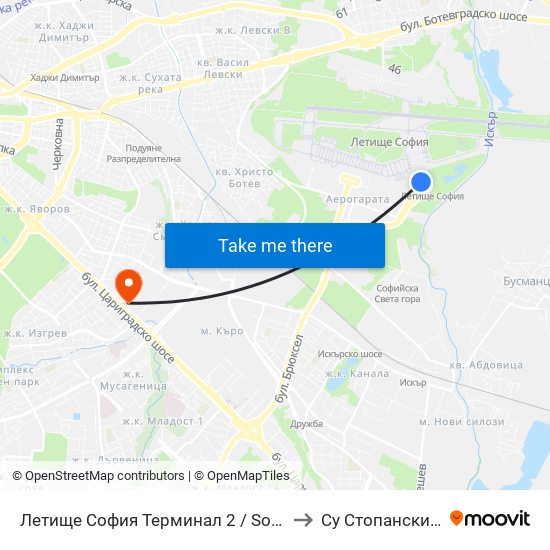 Летище София Терминал 2 / Sofia Airport Terminal 2 to Су Стопански Факултет map