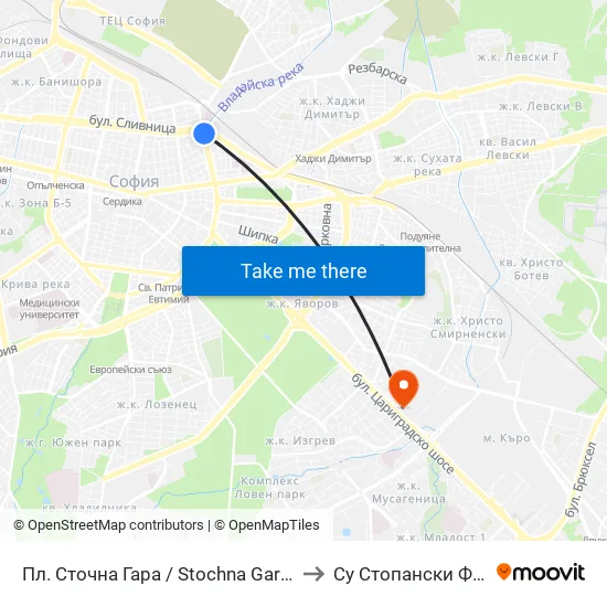 Пл. Сточна Гара / Stochna Gara Sq. (1313) to Су Стопански Факултет map