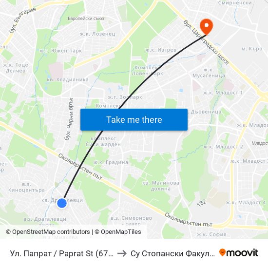 Ул. Папрат / Paprat St (6703) to Су Стопански Факултет map