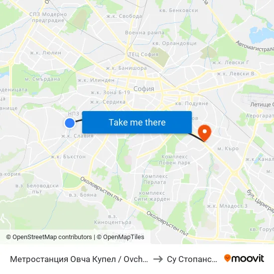 Ⓜ️ Метростанция Овча Купел / Ovcha Kupel Metro Station (6037) to Су Стопански Факултет map