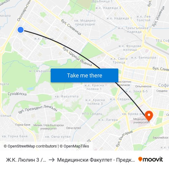 Ж.К. Люлин 3 / Lyulin 3 Qr. (0651) to Медицински Факултет - Предклиничен Университетски Център map